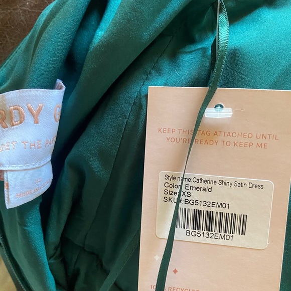 Birdy grey shiny satin emerald green bridesmaid dress. - Picture 4 of 4